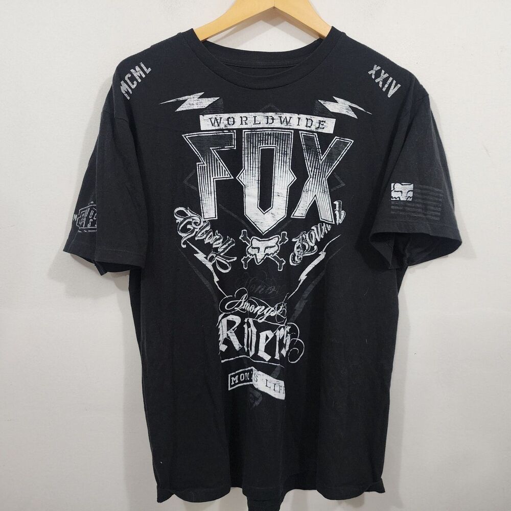 Y2K Fox Racing Moto Is Life Graphic T-Shirt Heritage Motocross Black White Men L